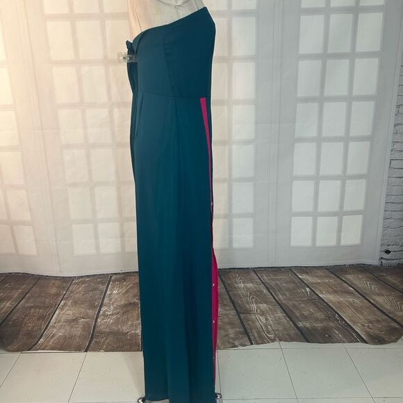 Prettylittething Strapless contrast snap front wide leg jumpsuit size 8 - Picture 9 of 12